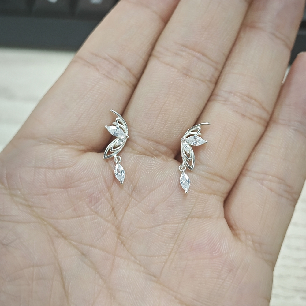 Delicate Silver Leaf Drop Earrings - image 1